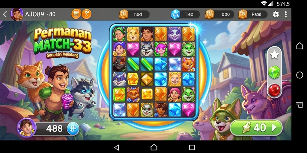 Screenshot AJO89 memperlihatkan aksi seru gameplay Match-3.