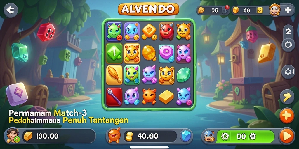 Screenshot gameplay ALVENDO menampilkan aksi mencocokkan objek.
