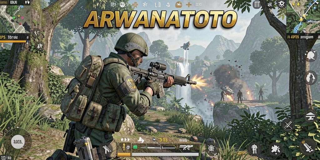 Screenshot gameplay ARWANATOTO yang menampilkan aksi seru di medan perang.