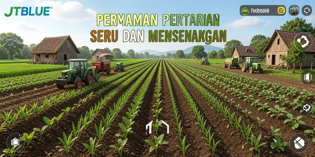 Tampilan gameplay seru dari JTBLUE yang menunjukkan kebun penuh warna.