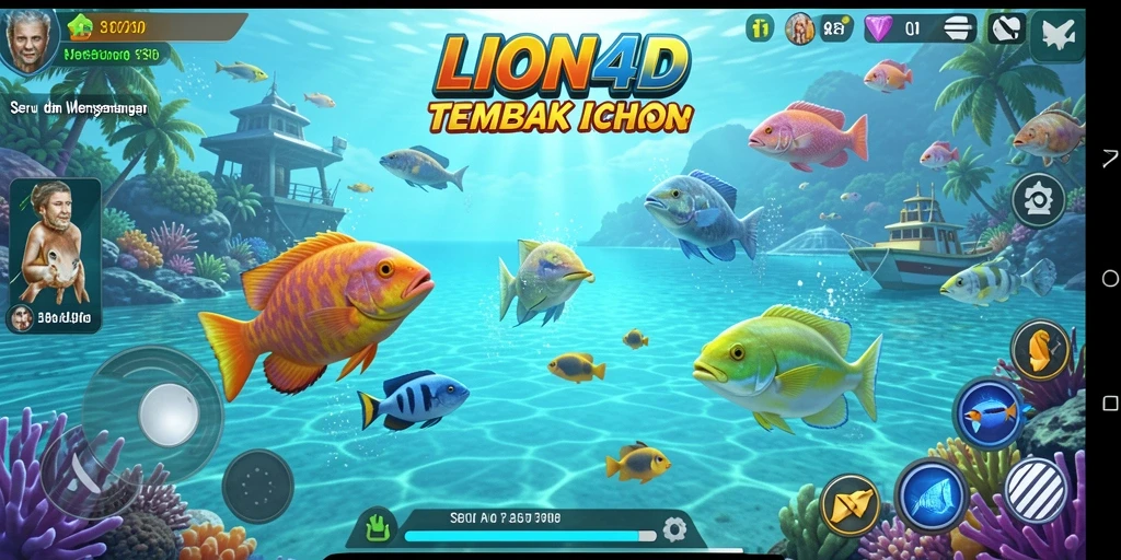 Tampilan gameplay LION4D dengan aksi menembak ikan yang seru.