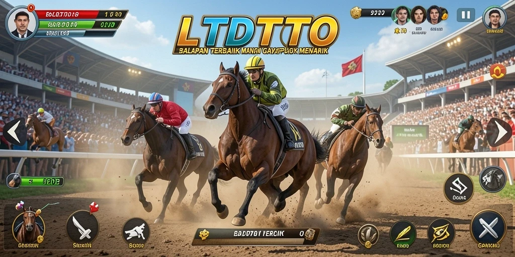 Screenshot utama LTDTOTO dengan aksi balapan seru dan mendebarkan.