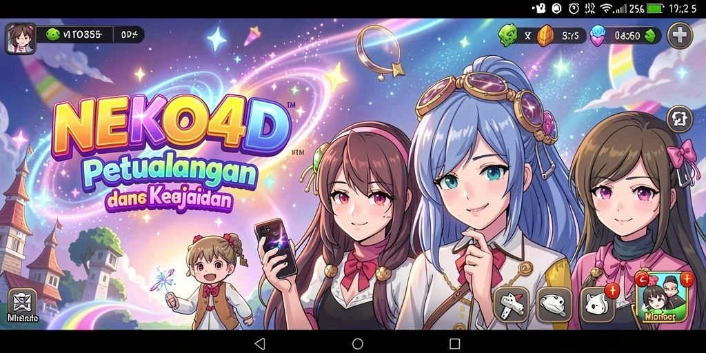 Screenshot gameplay NEKO4D menampilkan petualangan anime yang penuh warna.