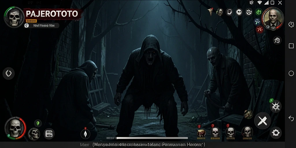 Screenshot gameplay PAJEROTOTO menampilkan suasana horor yang mencekam.