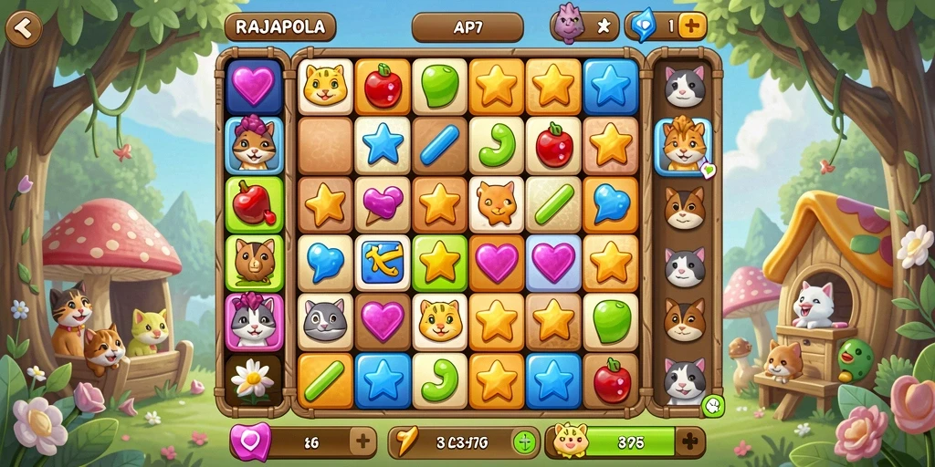 Tampilan gameplay seru dari RAJAPOLA dengan tantangan match-3.