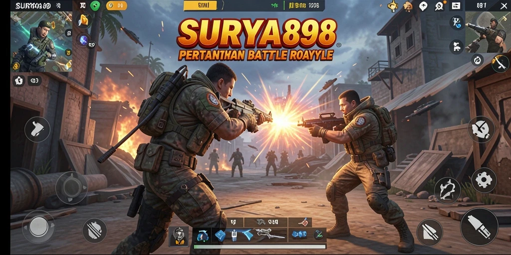 Screenshot SURYA898 menampilkan aksi seru dalam pertempuran Battle Royale.