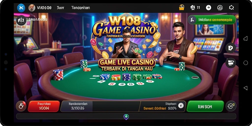 Screenshot VW108 menampilkan dealer live dan permainan mendebarkan dari Live Casino.