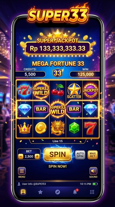 Screenshot aplikasi super33 dengan fitur pencarian canggih.